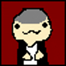 a pixel art of a man with a purple tongue sticking out