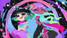 a colorful drawing of a girl and an octopus with the name caitlinko on the bottom