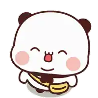 a cartoon panda bear is smiling and holding a bag