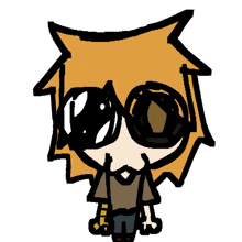 a cartoon drawing of a person wearing sunglasses and a brown shirt