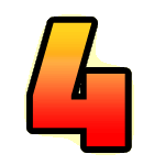 the number four is red and yellow and has a black outline .