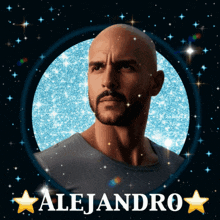a picture of a bald man with the name alejandro on it
