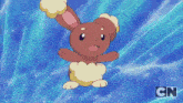 a cartoon bunny is flying through the air with the cn logo in the corner