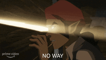 a picture of a man with a light coming out of his eyes and the words no way on the bottom