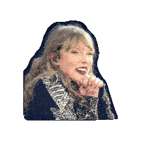 a sticker of taylor swift laughing with her hands on her chin
