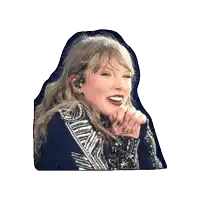 a sticker of taylor swift laughing with her hands on her chin