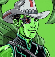a cartoon drawing of a man wearing a cowboy hat and glasses