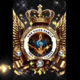 a logo for one voice family has a crown and wings