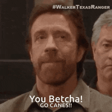 a man with a beard says " you betcha go canes !! "