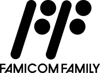 a black and white logo for famicom family with a white background