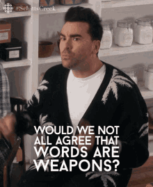 Would We Not All Agree That Words Are Weapons Dan Levy GIF - Would We Not All Agree That Words Are Weapons Dan Levy David GIFs