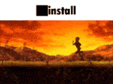 a cartoon of a person running in a field with the words install above them