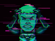 a pixel art of a man holding his head in pain