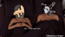 a cartoon of a man and a woman laying in bed with the words so that was sex below them