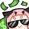 a cartoon cat wearing sunglasses and holding a pile of money .