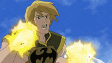 a cartoon of a man holding a sword with the letter s on it
