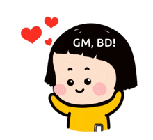 a cartoon of a girl with the words gm bd on her head
