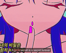 a cartoon girl is making a shhh gesture with her finger in her mouth .
