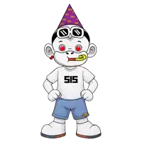 a cartoon character wearing a purple party hat and shorts with the number 515 on them