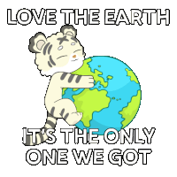 a tiger is holding a globe with the words love the earth it 's the only one we got