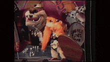 a looney tunes drum set is being played