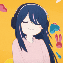 a drawing of a girl wearing headphones and a pink sweater