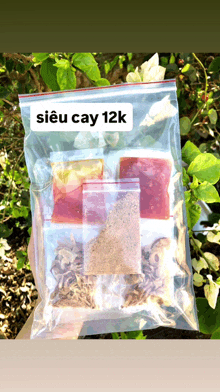 a plastic bag contains a variety of sauces and spices