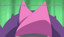 a picture of a girl with the words discord mods shifting personalities when rule offend