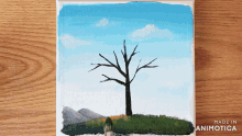 a painting of a tree with the words made in animotica on the bottom