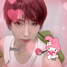 a person with red hair has ji sung written on their face