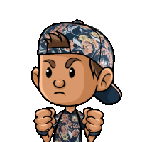 a cartoon of a boy wearing a hat that says ky
