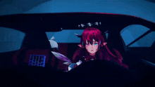 a girl with red hair and blue eyes is sitting in front of a sign that says hope