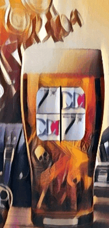 a painting of a glass of beer with a logo that says zdm