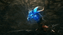 a robot is being destroyed by a large explosion in a cave .