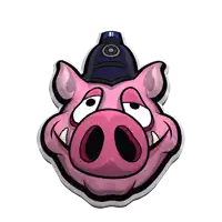 a cartoon pig wearing a police hat with a circle on it
