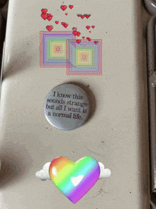 a button that reads " i know this sounds strange but all i want is a normal life "