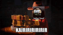 a lego character with a picture of an indian yusuf on his head