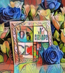 a framed picture with bizhads written on it