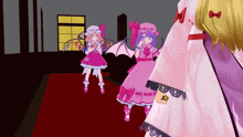 a cartoon of a girl in a pink dress with wings