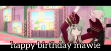 two anime girls are dancing with the words happy birthday mawie in the background