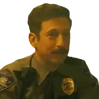 a man with a mustache is wearing a uniform that says snowlake police
