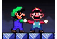 a pixel art of mario and luigi dancing