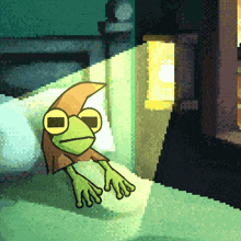 a pixel art of a frog wearing sunglasses and a hat