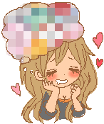 a pixel art drawing of a girl with a thought bubble on her head