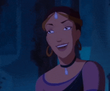 a cartoon character with a choker and earrings is smiling