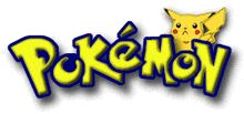 a pokemon logo with a pikachu in the corner