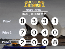 a poster for the museum bola sidney lotto shows a picture of the opera house