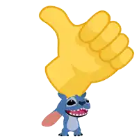 stitch is holding a large yellow thumbs up
