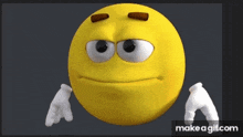 a yellow smiley face with brown eyes and white arms