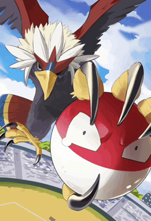 a drawing of a bird and a ball with claws
